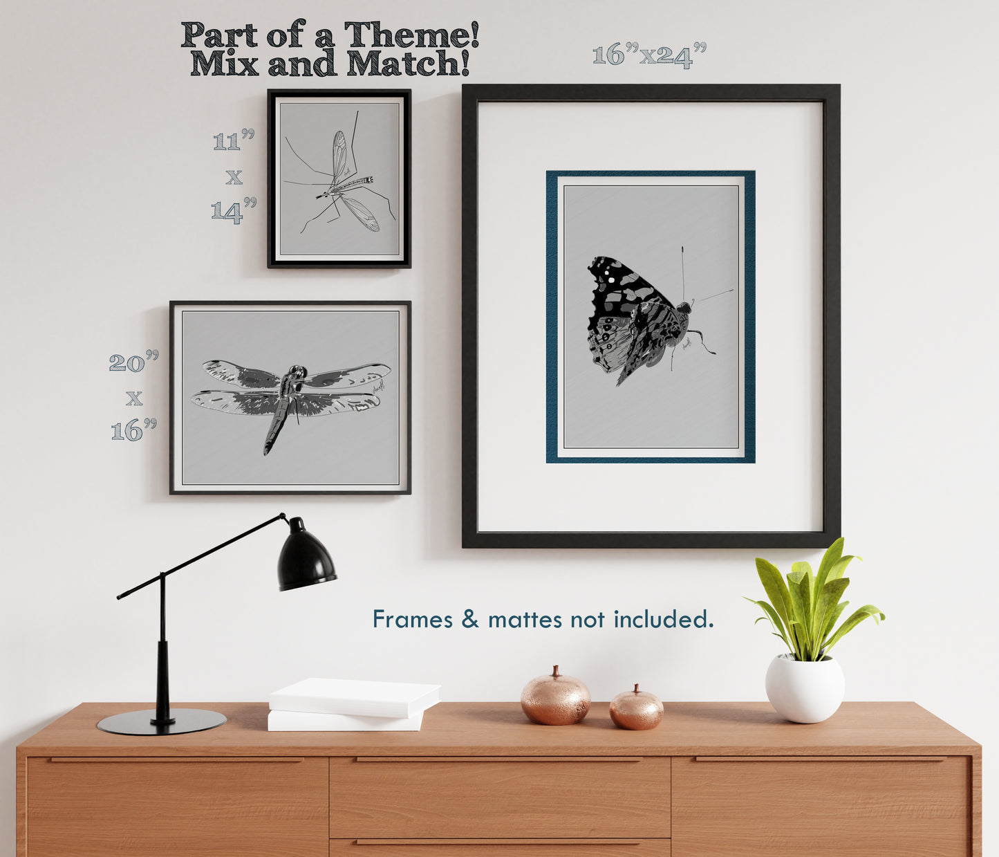 Line Art Insects - Dragonfly Art Print, available in 19 sizes