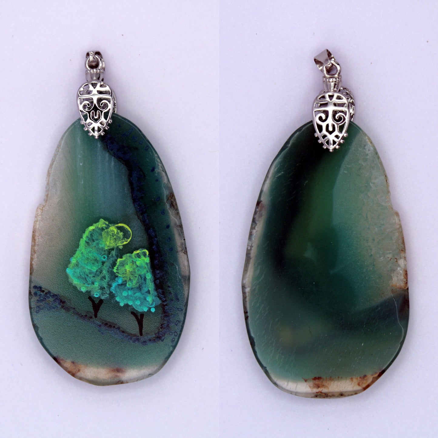 Agate Pendant - Cave Trees