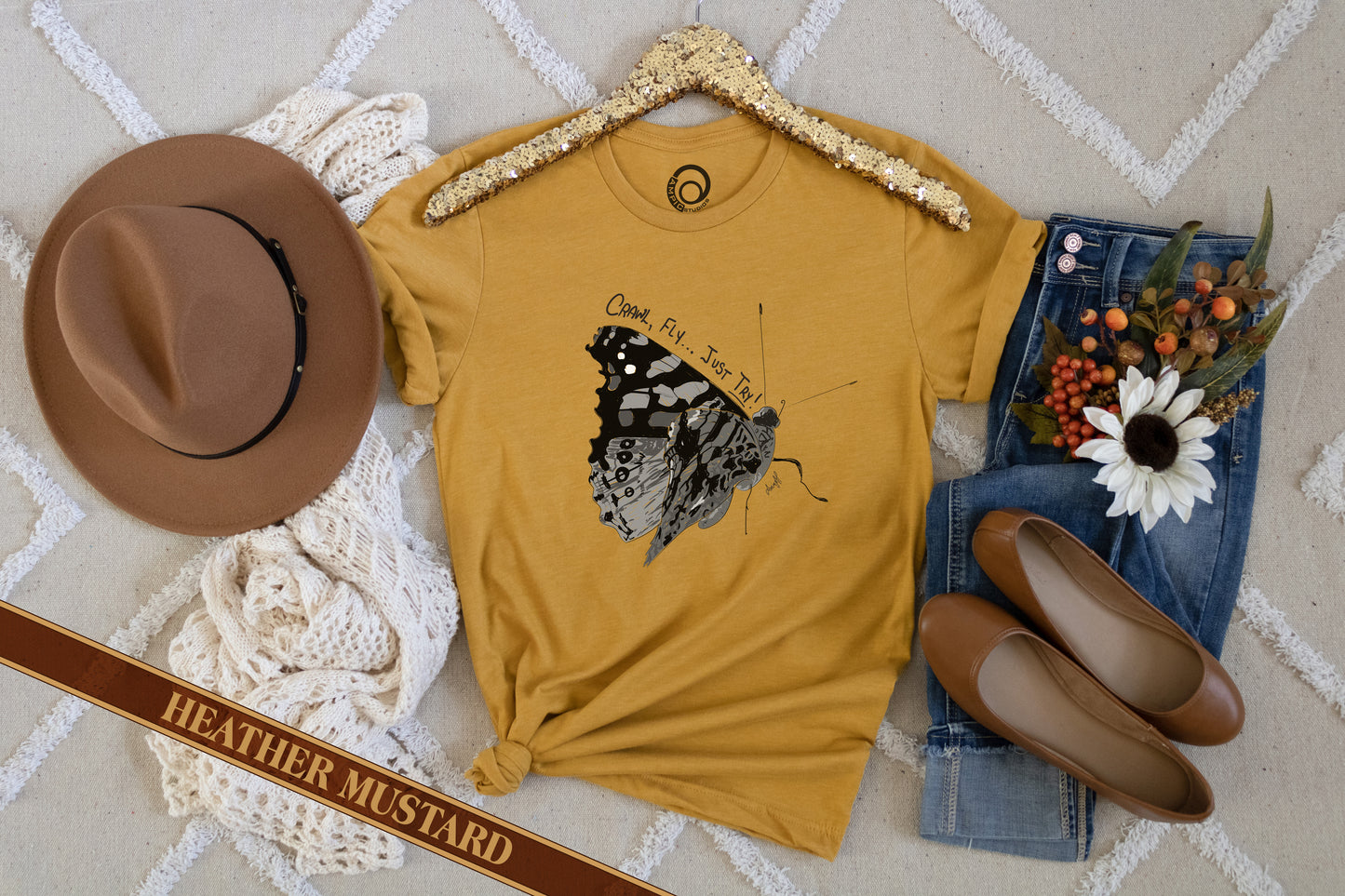 Crawl, Fly...Just Try Butterfly, Unisex Jersey Short Sleeve Tee, U.S. Unisex Sizes XS-5XL, Butterfly T-Shirt, Insect Themed Clothing