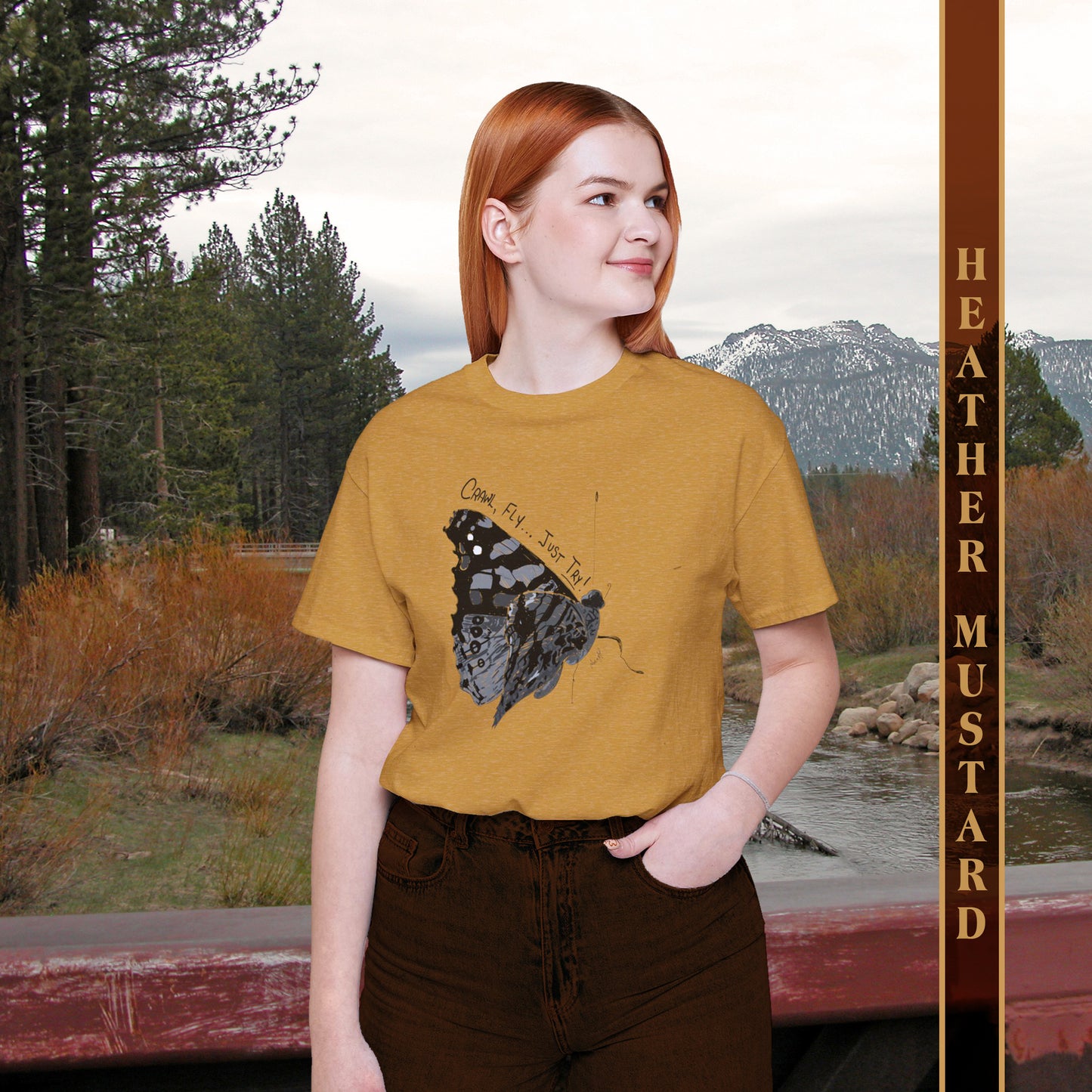 Crawl, Fly...Just Try Butterfly, Unisex Jersey Short Sleeve Tee, U.S. Unisex Sizes XS-5XL, Butterfly T-Shirt, Insect Themed Clothing