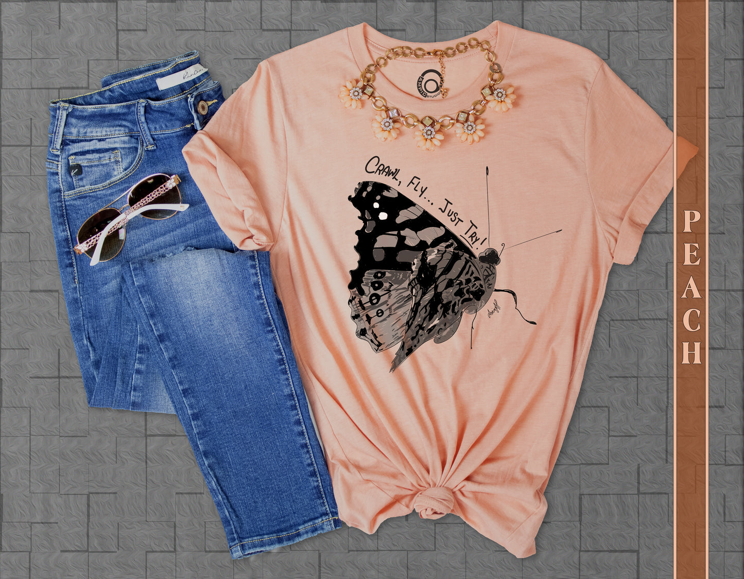 Crawl, Fly...Just Try Butterfly, Unisex Jersey Short Sleeve Tee, U.S. Unisex Sizes XS-5XL, Butterfly T-Shirt, Insect Themed Clothing