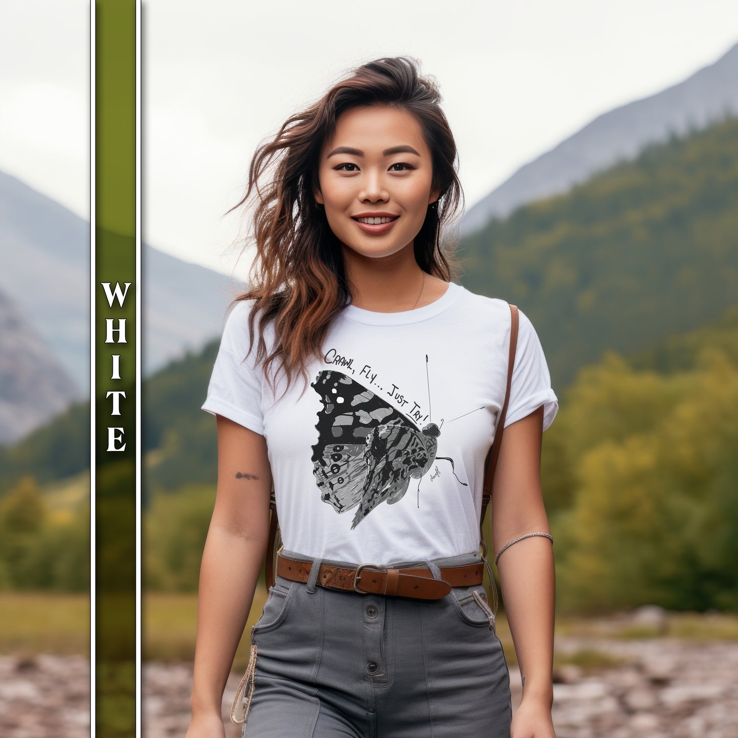 Crawl, Fly...Just Try Butterfly, Unisex Jersey Short Sleeve Tee, U.S. Unisex Sizes XS-5XL, Butterfly T-Shirt, Insect Themed Clothing