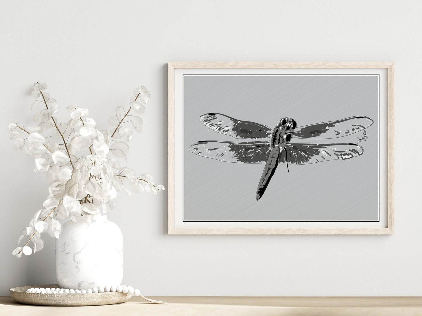 Line Art Insects - Dragonfly Art Print, available in 19 sizes