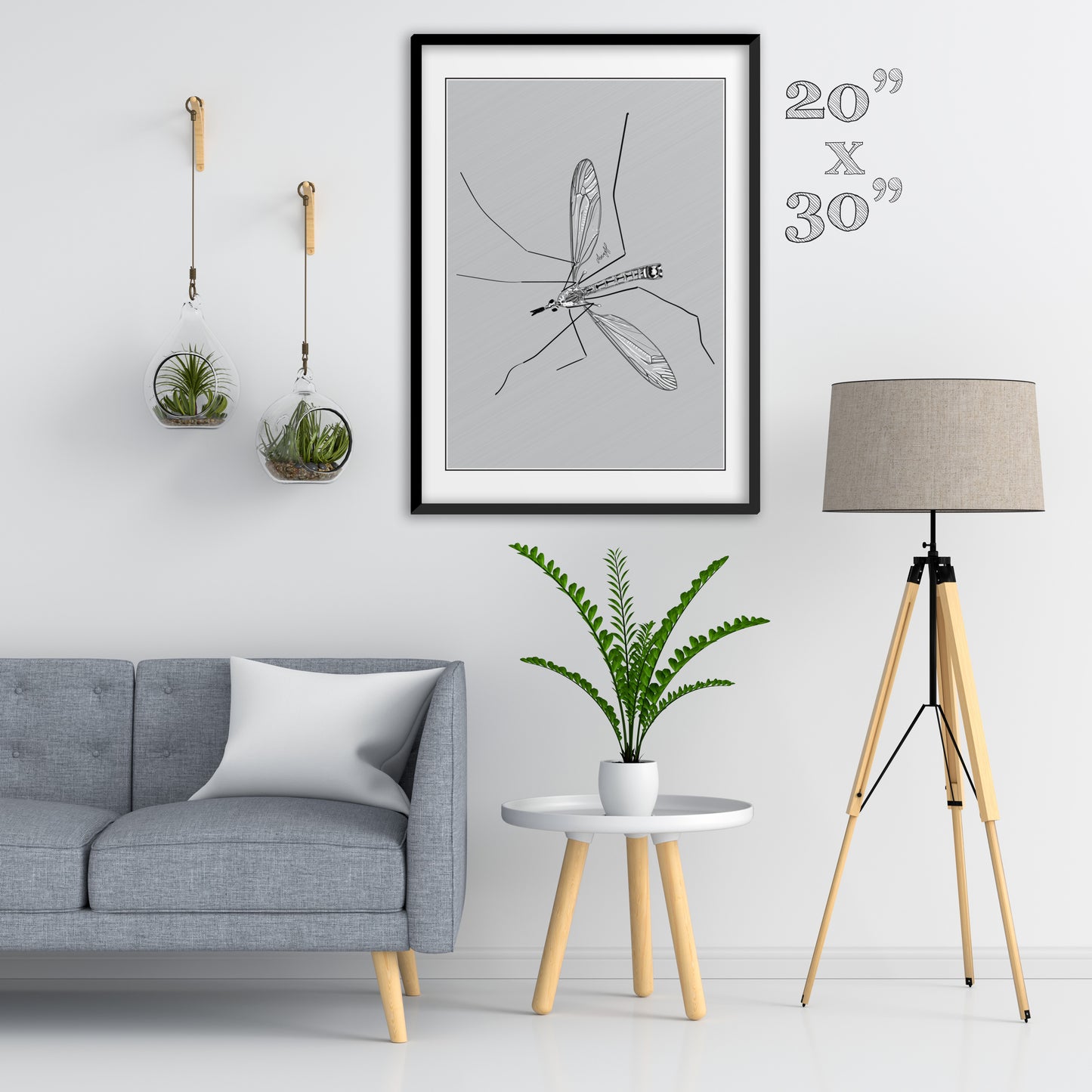 Line Art Insects - Mosquito Vertical Print, 19 sizes