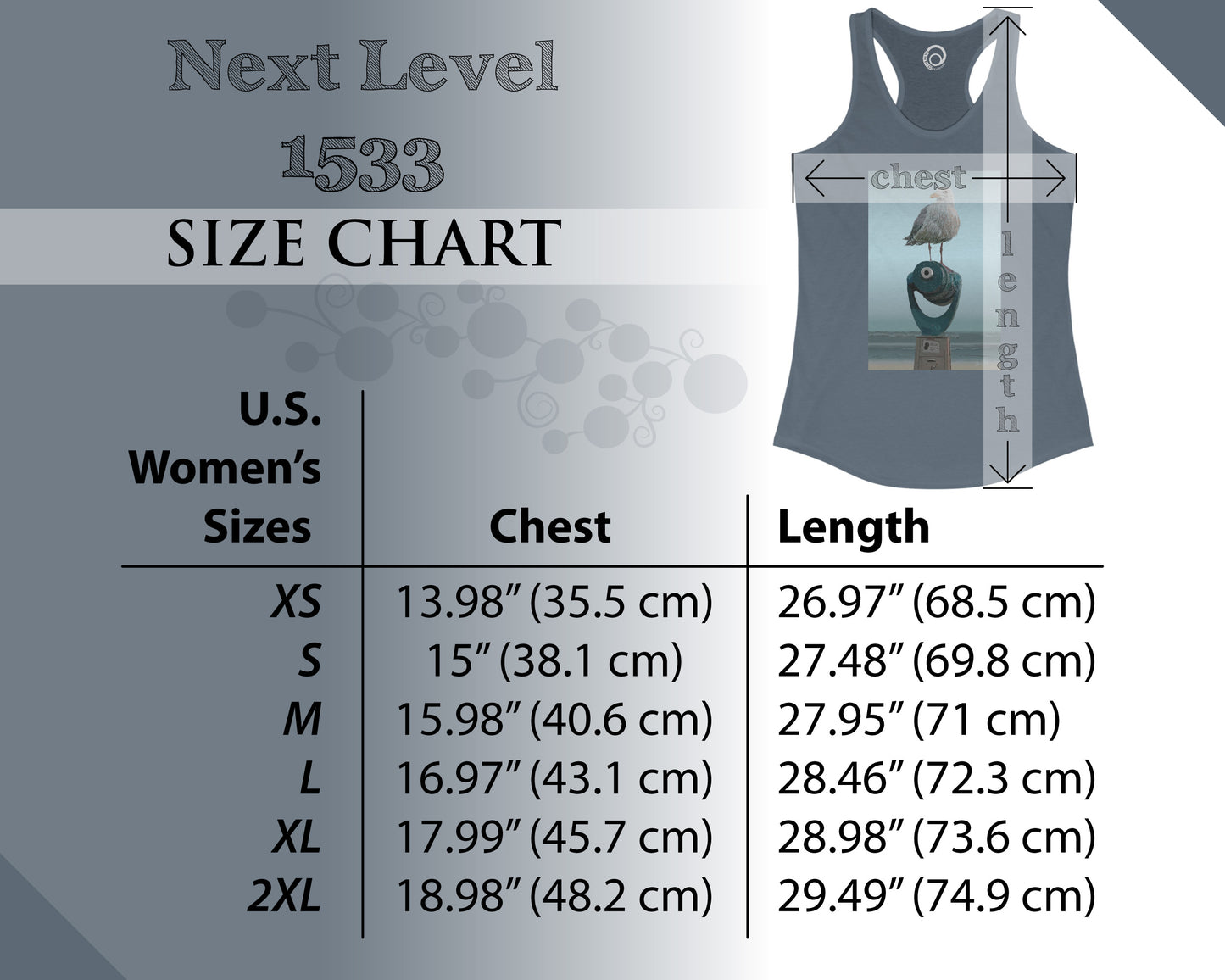 Size Chart. Extra Small 13.98 by 26.97 inches. Small 15 by 27.48 inches. Medium 15.98 by 27.95 inches. Large 16.97 by 28.46 inches. Extra Large 17.99 by 28.98 inches. Double Extra Large 18.98 by 29.49 inches.