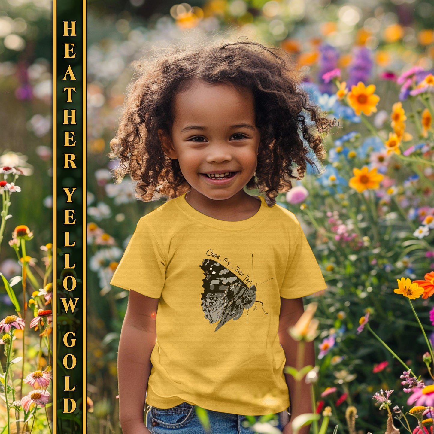 Crawl, Fly... Just Try Butterfly Toddler Short Sleeve Tee, U.S. Toddler Sizes 2T-5T