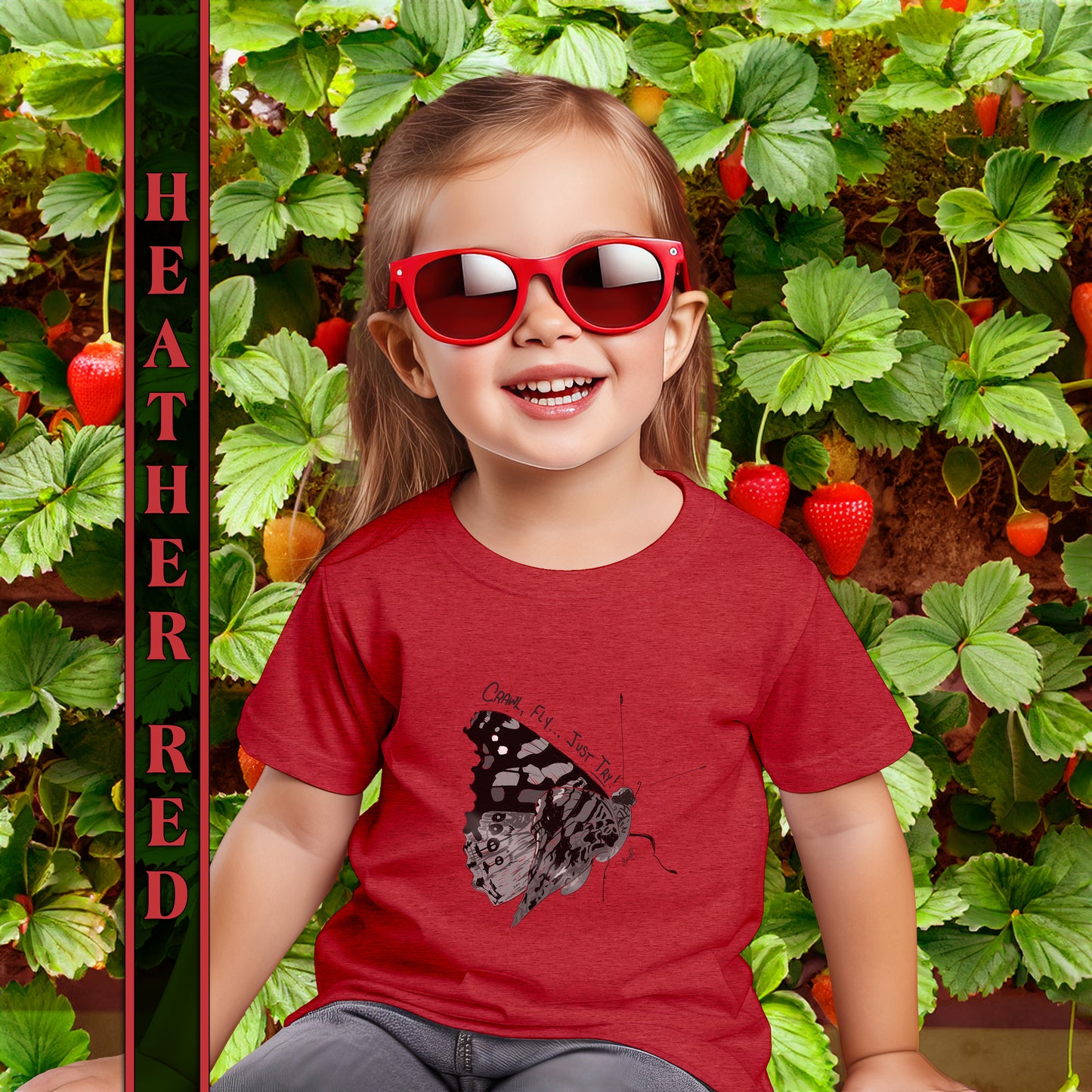 Crawl, Fly... Just Try Butterfly Toddler Short Sleeve Tee, U.S. Toddler Sizes 2T-5T