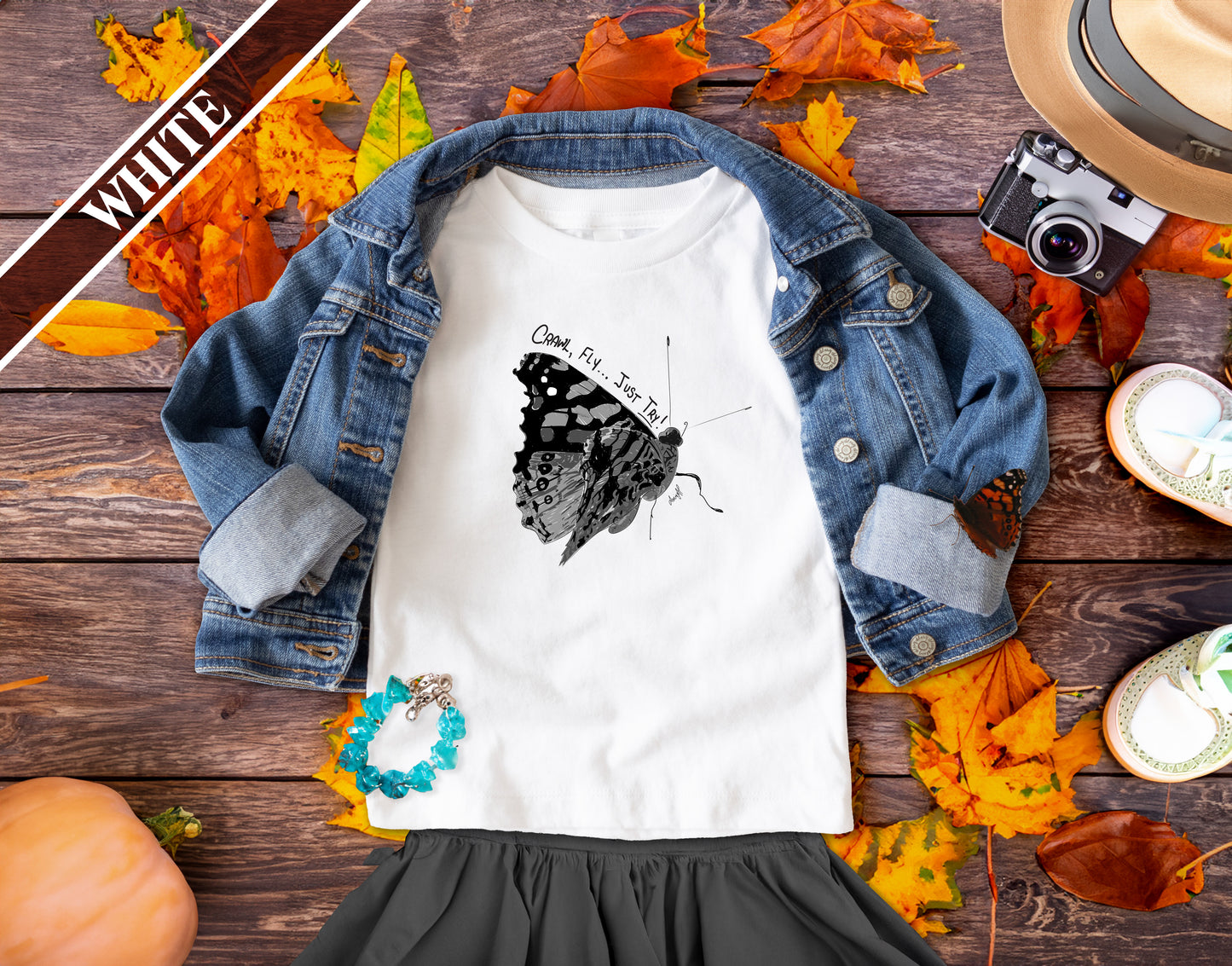 Crawl, Fly... Just Try Butterfly Toddler Short Sleeve Tee, U.S. Toddler Sizes 2T-5T