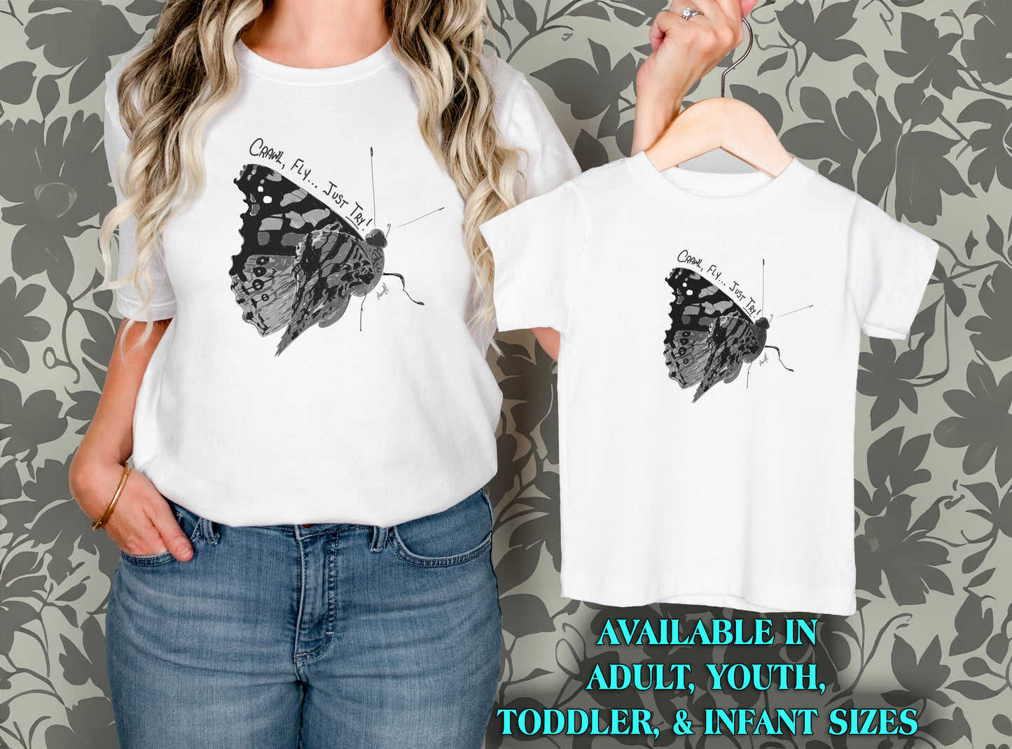 Crawl, Fly... Just Try Butterfly Toddler Short Sleeve Tee, U.S. Toddler Sizes 2T-5T